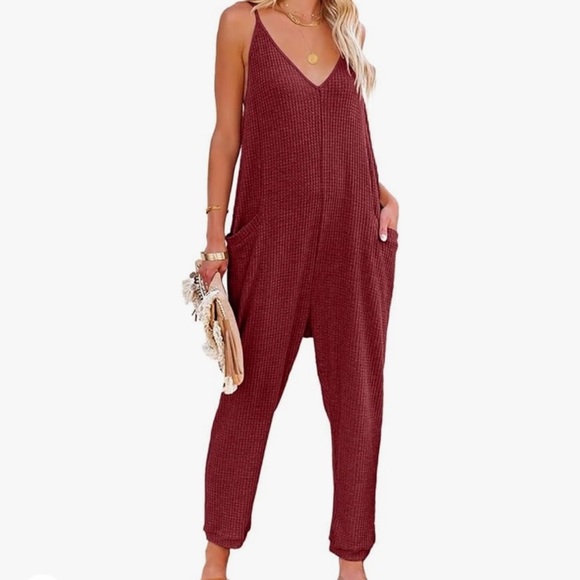 Sleeveless Jumpsuit Adjustable Strap Long Pant Rompers w Pockets - size XL - Picture 3 of 8
